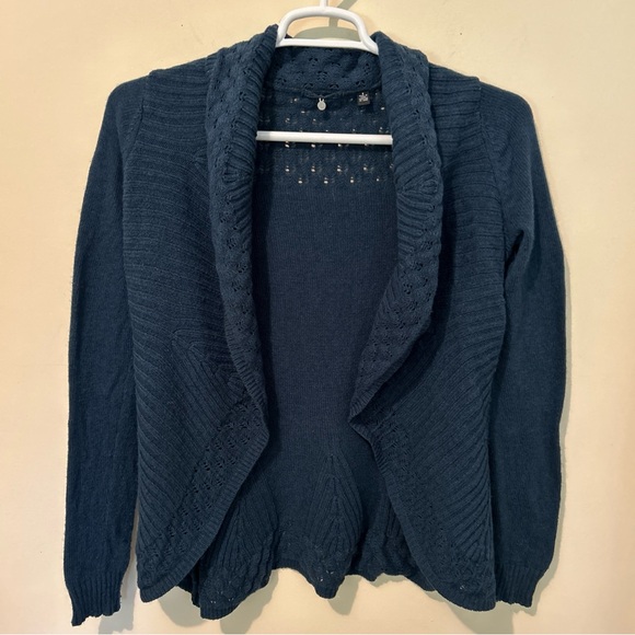 Anthropologie Wrap Sweater Women’s Small Blue Cotton Knitted & Knotted Crochet - Picture 1 of 10